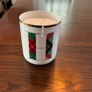 Pottery Barn Plaid Monogram Ceramic Candle Holder